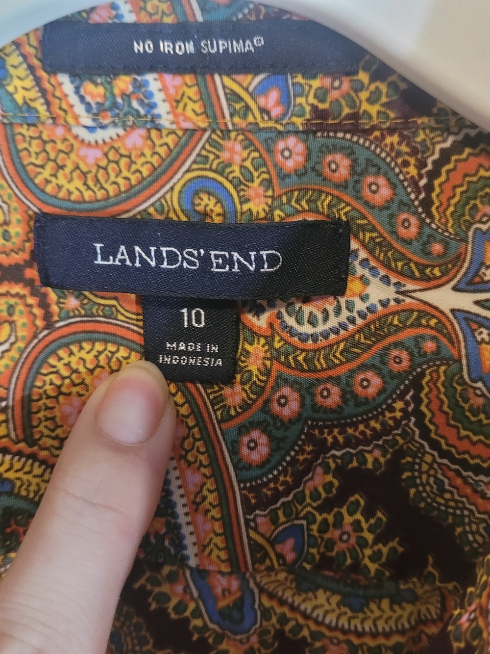 Lands’ End Paisley Button Down Shirt Size 10 Supima Cotton - Picture 6 of 7
